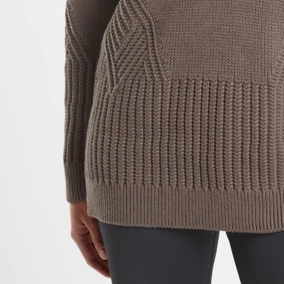 Athleta Sweater Women's Size Extra Small Oversized Coffee Brown V-neck Long Knit - Picture 7 of 12